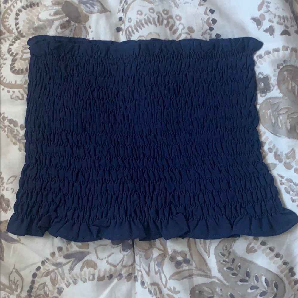 Navy blue ruffled tube top
